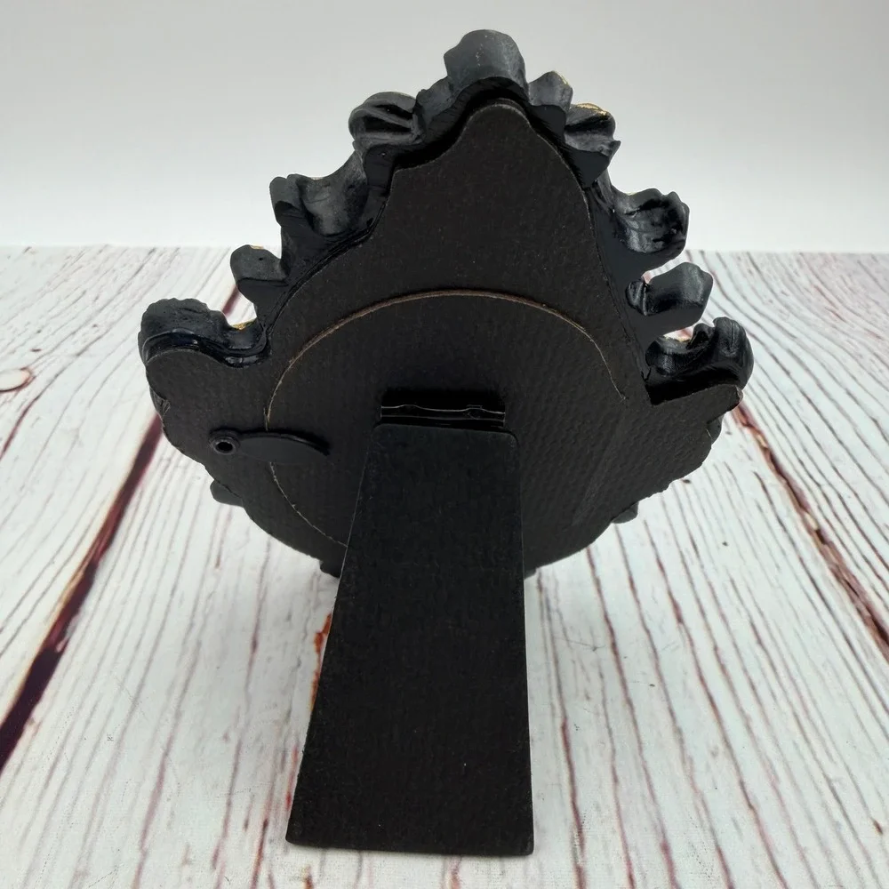 Gothic Black Cat Halloween Miniature Frame Gold Black Resin Decor 4.75in